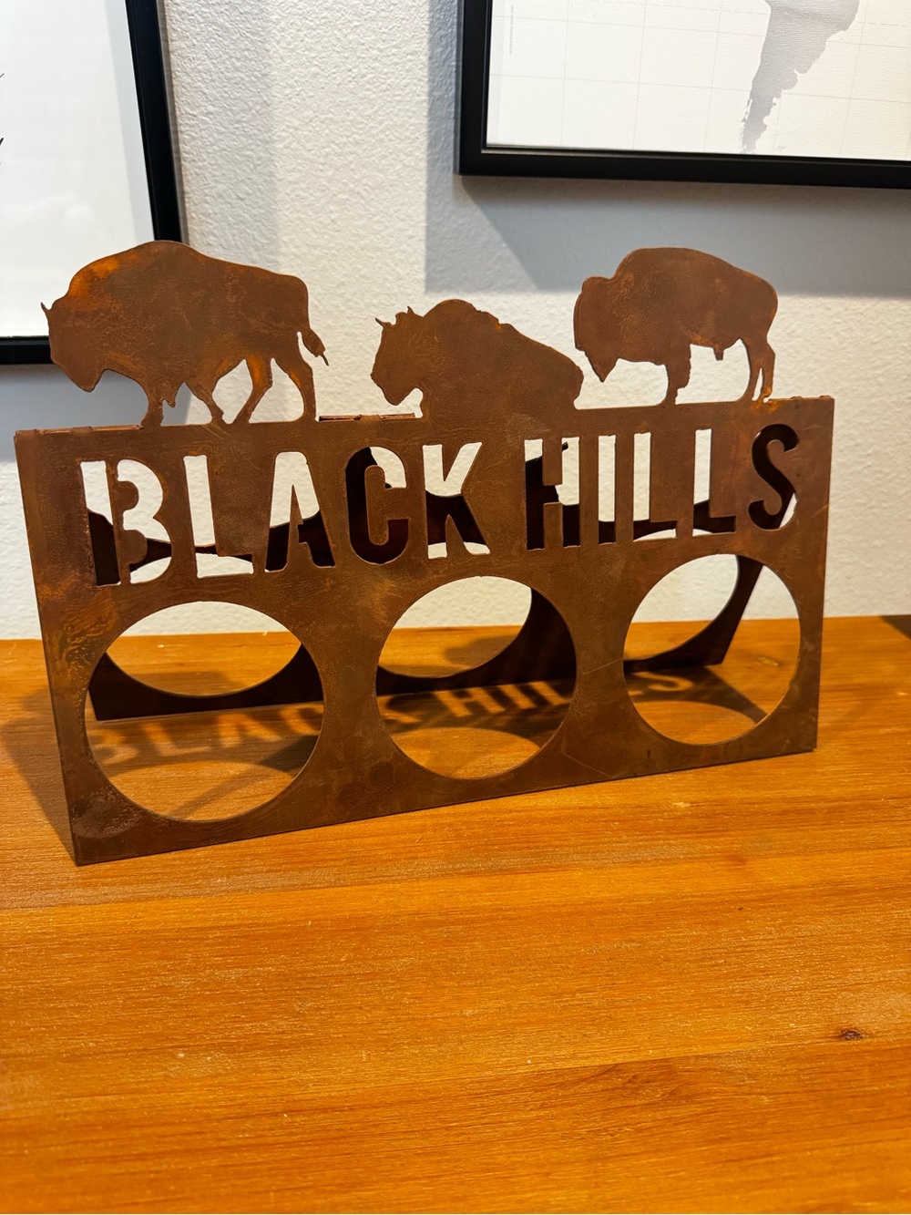 Black Hills Metal Wine Holder Art Buffalo Sculpture Home Decor